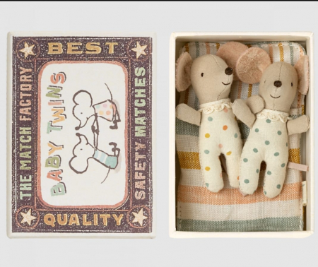 Produse - Jucarie textila - Twins. Baby mice in matchbox