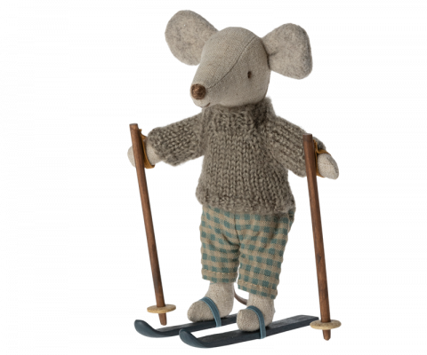 Maileg - Jucărie textilă - Winter mouse with ski set. Big brother, Maileg