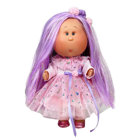 Reducerile de primavara - Papusa Nines D'Onil, Mia, cu parul mov, cu sclipici, cu articulatii, cu miros de vanilie, 30 cm