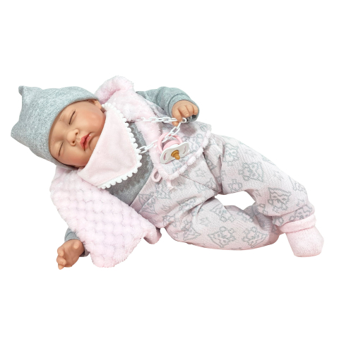 Nines D'Onil - Papusa Nines D'Onil, Snow, nou-nascut, cu sunete, cu ochii inchisi, ambalata in cutie, cu miros de vanilie, 45 cm