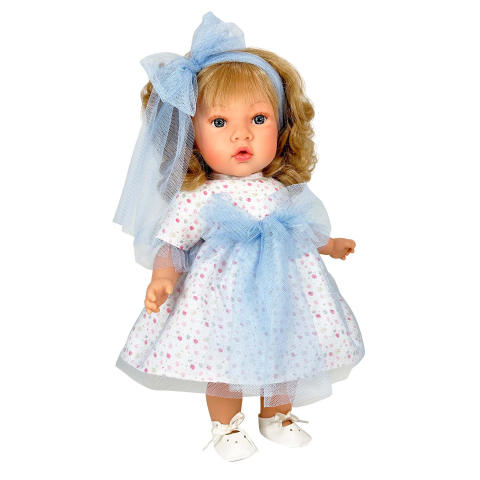 Branduri - Papusa Nines D'Onil, Susette Tul, cu parul blond, cu sunete, cu funda albastra, cu miros de vanilie, 45 cm