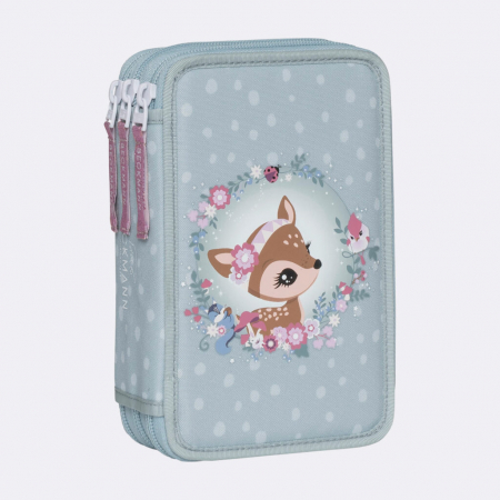 Rechizite scolare - Penar cu trei sectiuni complet echipat, Forest Deer Mint