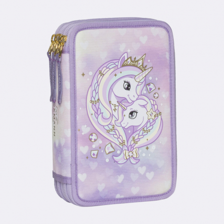 Rechizite scolare - Penar cu trei sectiuni complet echipat, Unicorn princess purple
