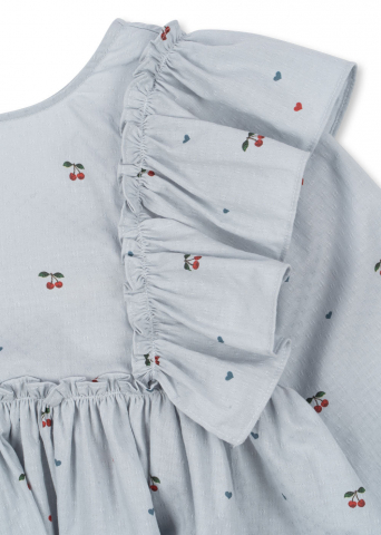 Rochie cu fundita din bumbac organic, Evia, Cherry Blue Coeur [4]