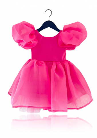 Rochii & Fuste - ROCHIE TUTU cu mâneci bufante, V-BACK, barbiepink
