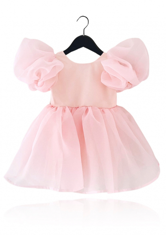 Rochii & Fuste - ROCHIE TUTU cu mâneci bufante, V-BACK, Dolly pink