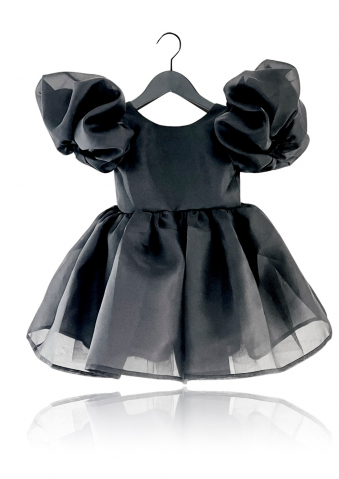 Rochii & Fuste - ROCHIE TUTU cu mâneci bufante, V-BACK, neagra