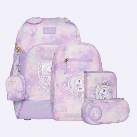 Penare si ghiozdane - Ghiozdan, rucsac ergonomic cu perna de aer, set Active Air FLX 6 piese, Unicorn Princess Purple
