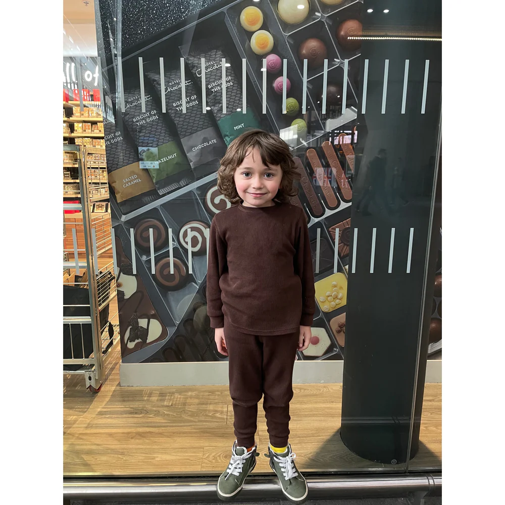 Set bluza & pantalon din bumbac organic gofrat (waffle) - CHOCOLATE [4]