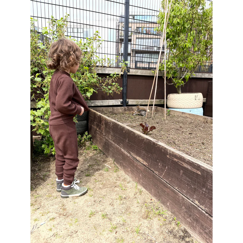 Set bluza & pantalon din bumbac organic gofrat (waffle) - CHOCOLATE [2]