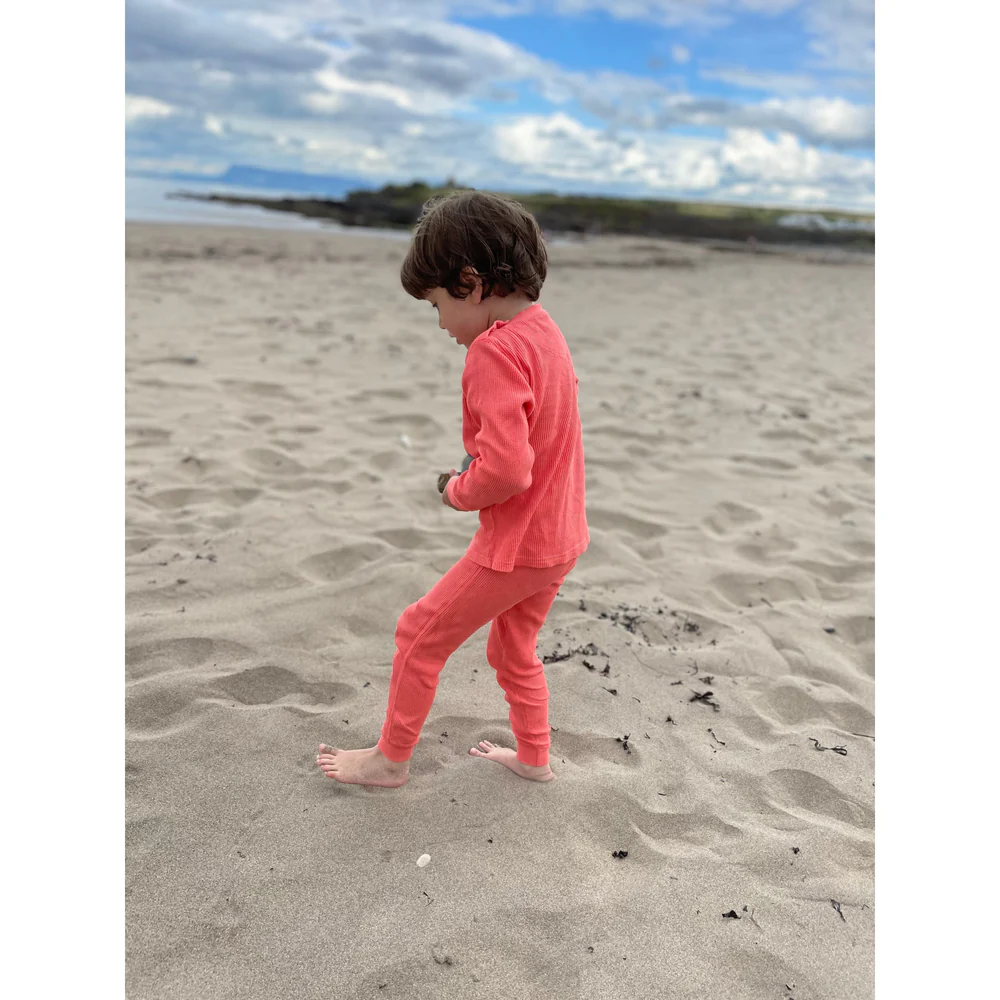 Set bluza & pantalon din bumbac organic gofrat (waffle) - CORAL [2]