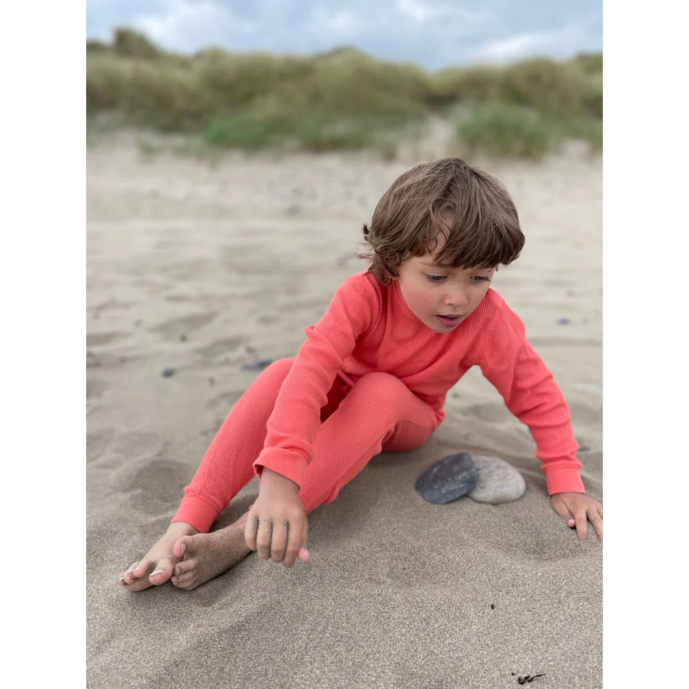 Slugs&Snails - Set bluza & pantalon din bumbac organic gofrat (waffle) - CORAL