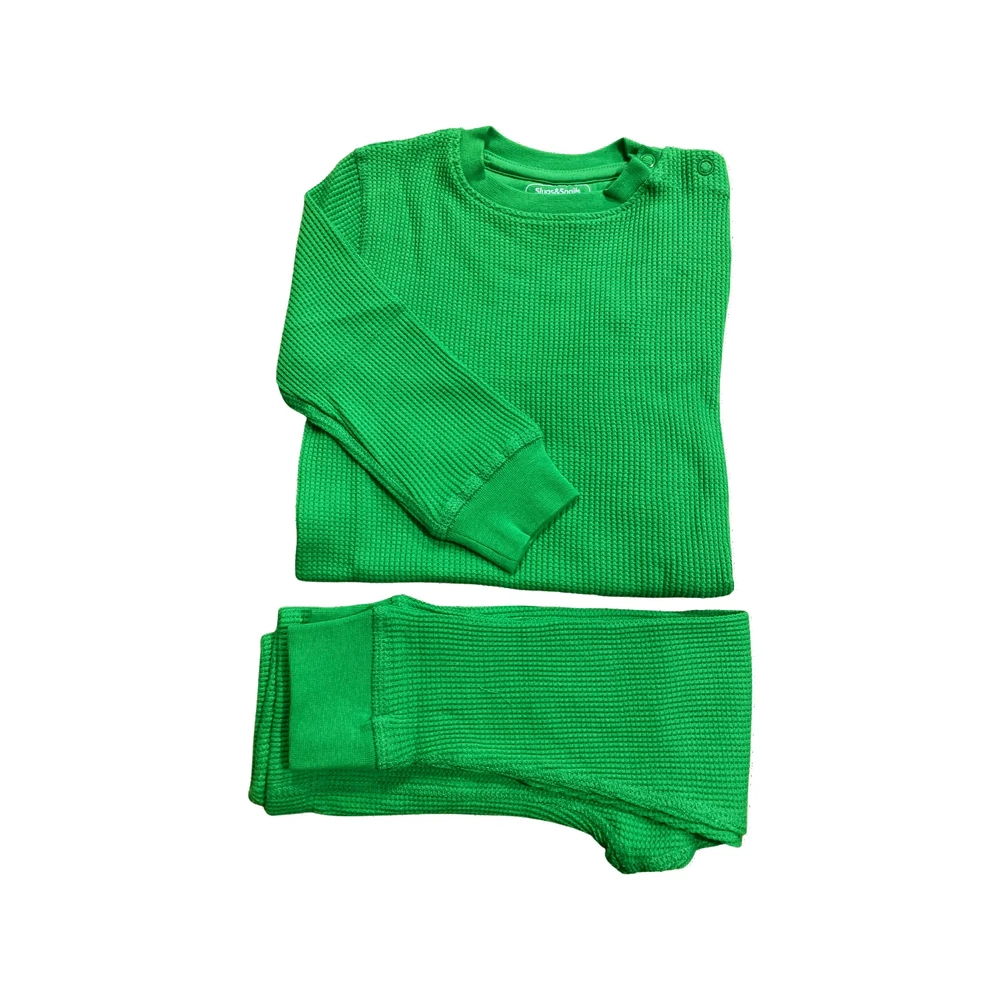Slugs&Snails - Set bluza & pantalon din bumbac organic gofrat (waffle) -EMERALD GREEN