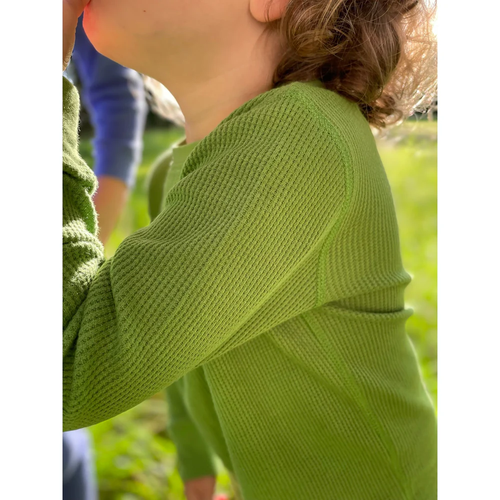 Set bluza & pantalon din bumbac organic gofrat (waffle) - LIME GREEN [3]