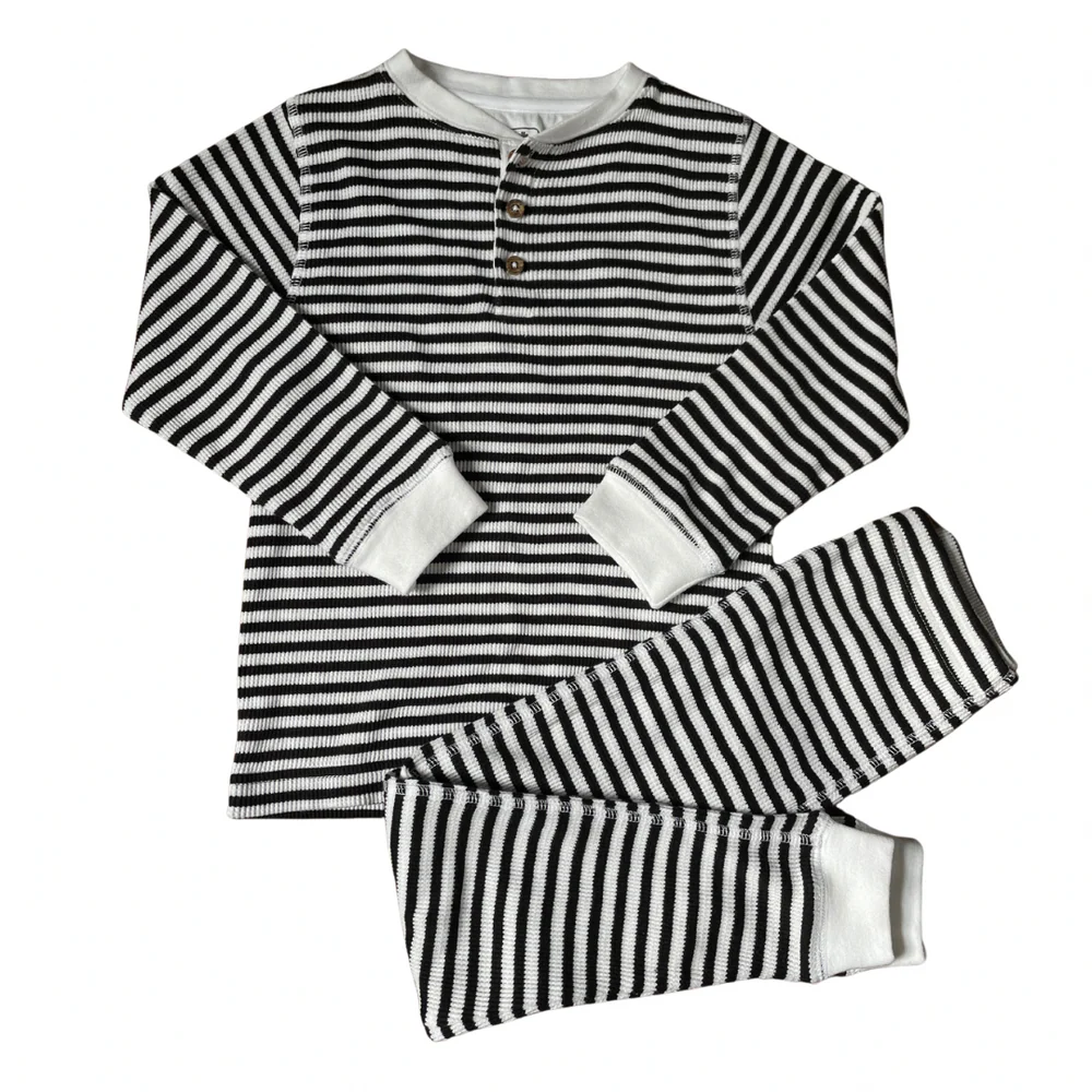 Slugs&Snails - Set bluza & pantalon din bumbac organic gofrat (waffle)- STRIPE BLACK - WHITE