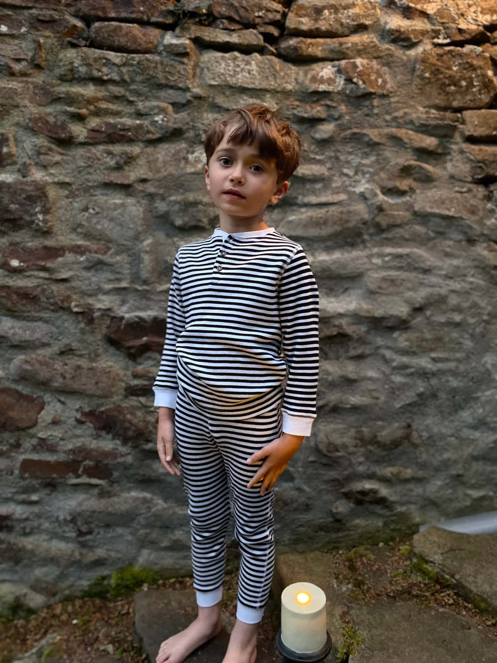 Set bluza & pantalon din bumbac organic gofrat (waffle)- STRIPE BLACK - WHITE [1]