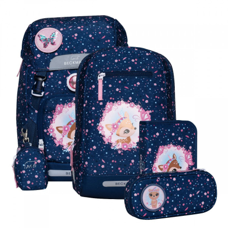 Beckmann - Ghiozdan, rucsac ergonomic, set clasic 7 piese, Forest Deer Blue