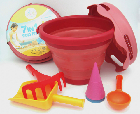 CompacToys - SET DE JUCARII DE NISIP 7IN1 SAND TOYS, ROSU, COMPACTOYS