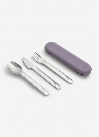 Tacâmuri - Set de tacâmuri din oțel inoxidabil cu husa de silicon - Violet