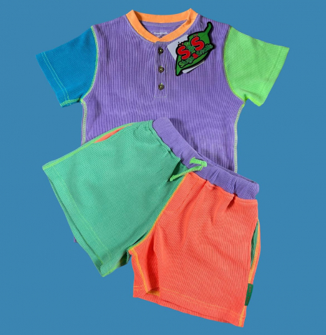Set pantaloni scurți și tricou, bumbac organic gofrat, ediție limitată,  90’s dayglow [3]