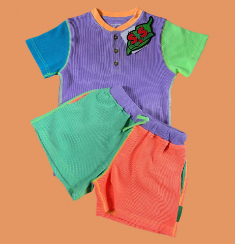 Set pantaloni scurți și tricou, bumbac organic gofrat, ediție limitată,  90’s dayglow [4]