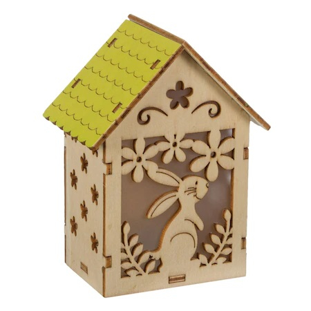 Casuta decorativa de Paste, model cu iepure si lumina, 9x6x11 cm, lemn [2]