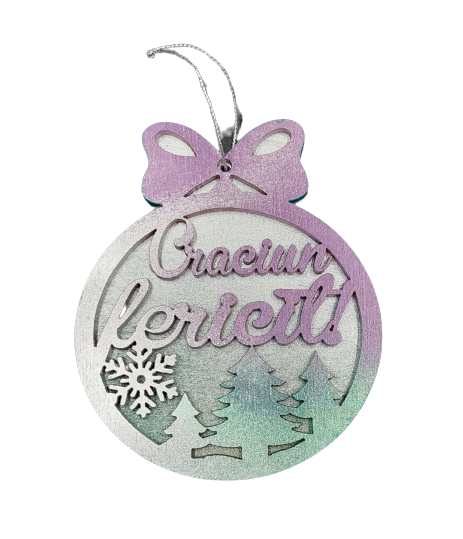 Decoratiune glob dublat din lemn natur "Craciun Fericit", 9x9 cm [2]