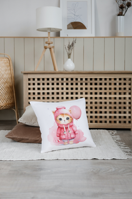 Fata de perna, Cute pink Cat, 40x40 cm, alba [2]