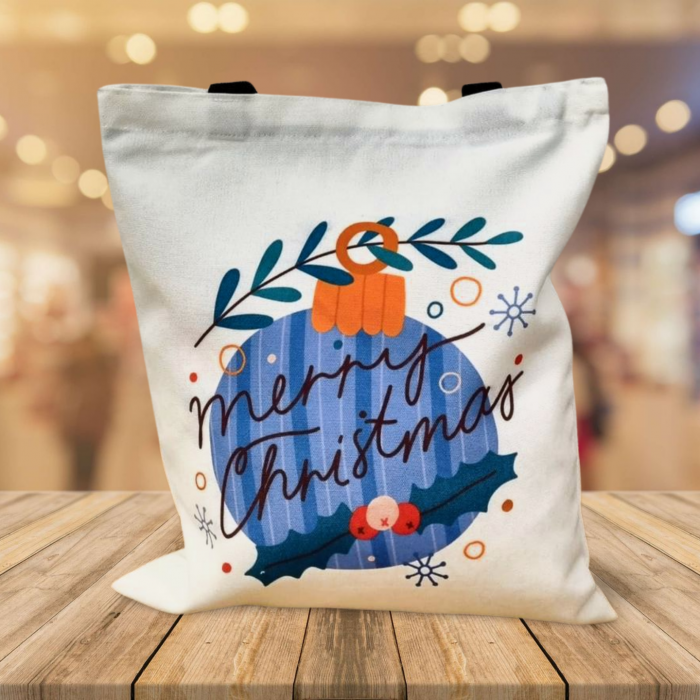 Geanta canvas TOTE maner negru, Merry Christmas, 33x35 cm [3]