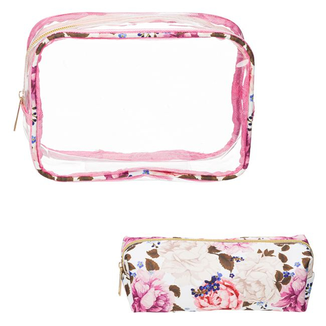 Set 2 genti pentru produse cosmetice, imprimeu floral [3]