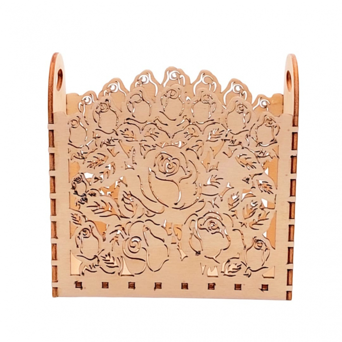 Cutie din lemn, decupaj trandafiri, 15x14x8 cm [3]