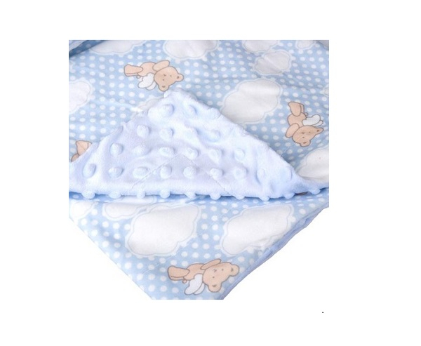 Paturica pufoasa bleu cu fata dubla, model ursuleti, 100x70 cm [2]