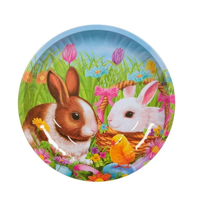 Platou decorativ de Paste, Metalic, model 2 iepurasi colorati, 26 cm [1]