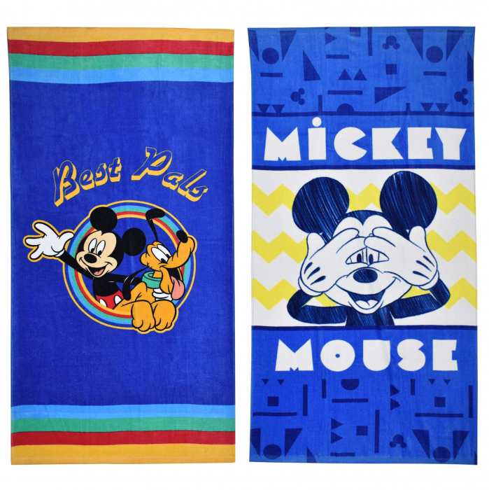 Prosop plaja, Mickey Mouse, Blue&Stripes, 70x140 cm [2]
