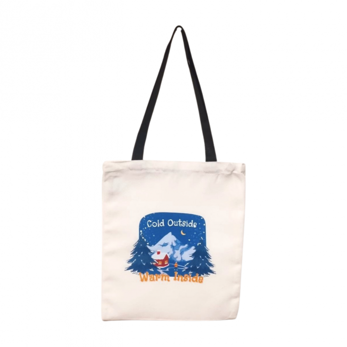 Geanta canvas TOTE maner negru, Cold outside, 33x35 cm [2]