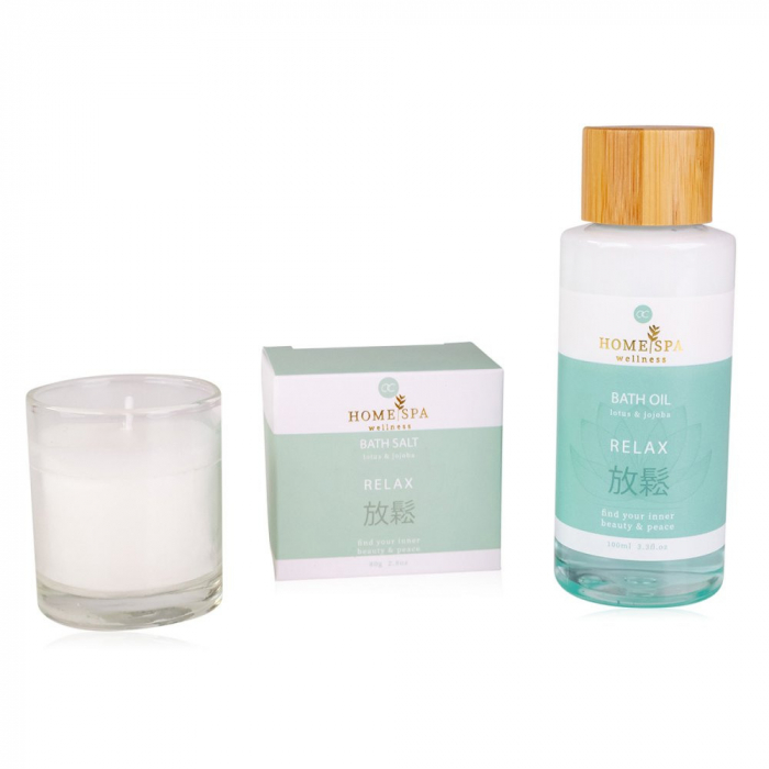 Set Home Spa, sare de baie 80 g, ulei de baie 100 ml, lumanare [2]