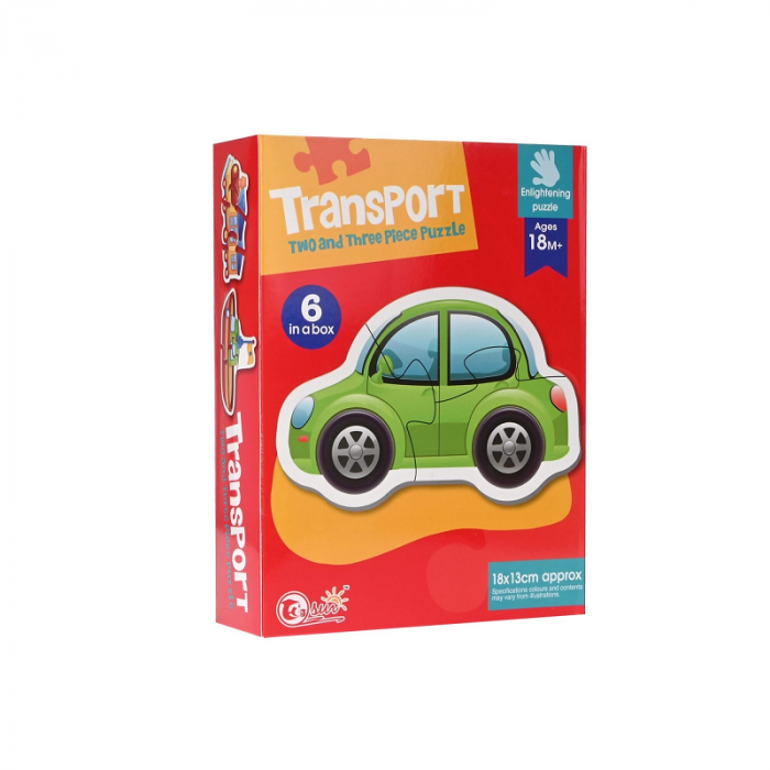 Set 6 Puzzle-uri pentru bebelusi, cu doua si trei piese mari, 18 piese, Autovehicule [1]