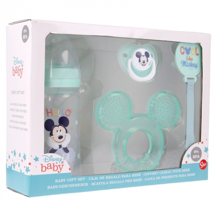 Set biberon cu tetina 240 ml, inel dentitie, suzeta ortodontica si suport pentru suzeta, Mickey Mouse [2]