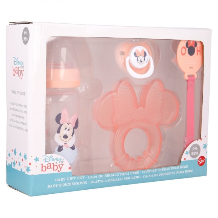 Set biberon cu tetina 240 ml, inel dentitie, suzeta ortodontica si suport pentru suzeta, Minnie Mouse [2]