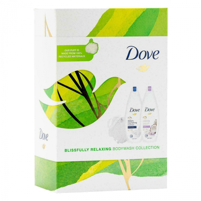 Set Dove Gel de dus Deeply Nourishing 225 ml, Gel de dus Relaxing 225 ml si puf de baie [2]