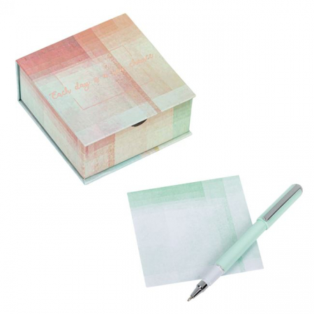 Hartii de notite si pix în cutie 9,5x9,5 cm - Each day is a new chance [0]