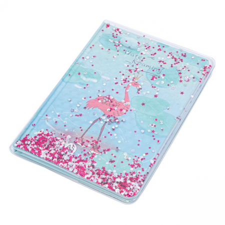 Agenda cartonata A5, Flamingo, dictando, coperta din plastic cu paiete albe si roz [0]
