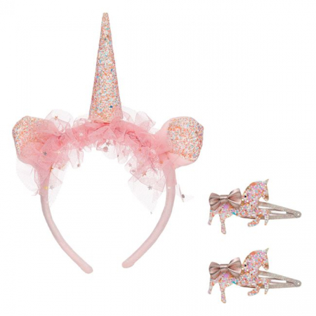 Set bentita carnaval, corn de Unicorn cu tulle si sclipici si 2 agrafe [0]