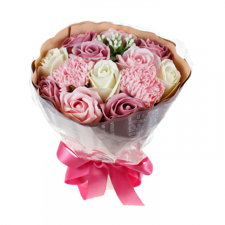 Buchet multicolor 11 Trandafiri si 2 Garoafe din sapun, roz [1]