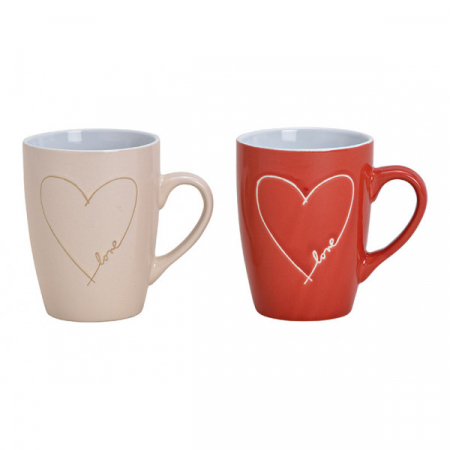 Cani - Set 2 cani Love, bej si rosu, 340 ml