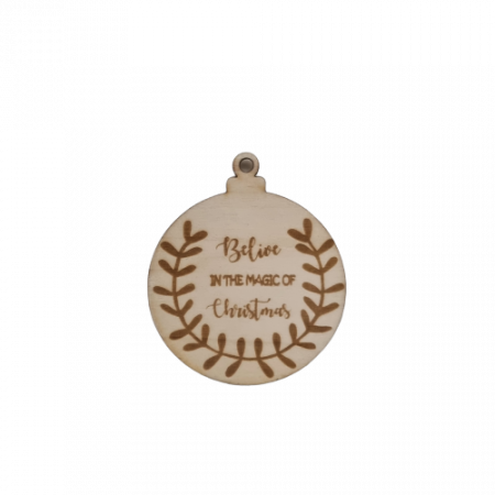Figurine si decoratiuni Craciun - Decoratiune glob din lemn natur "Believe in the magic of Christmas", 9x9 cm