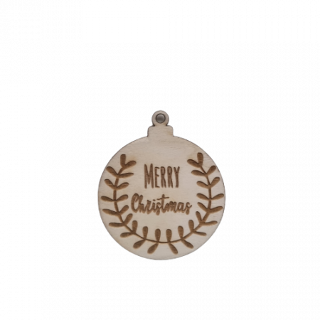 Figurine si decoratiuni Craciun - Decoratiune glob din lemn natur "Merry Christmas", 9x9 cm