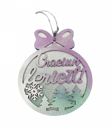 Decoratiune glob dublat din lemn natur "Craciun Fericit", 9x9 cm [1]