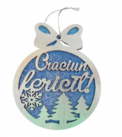 Decoratiune glob dublat din lemn natur "Craciun Fericit", 9x9 cm [0]