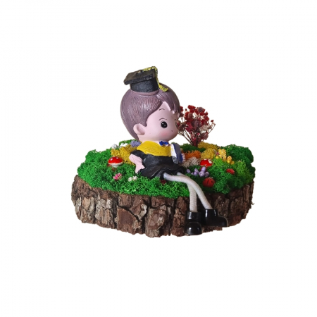 Decoratiune Primavara realizata pe felie de lemn, accesorizata cu licheni stabilizati, Absolvent, 20 cm [2]